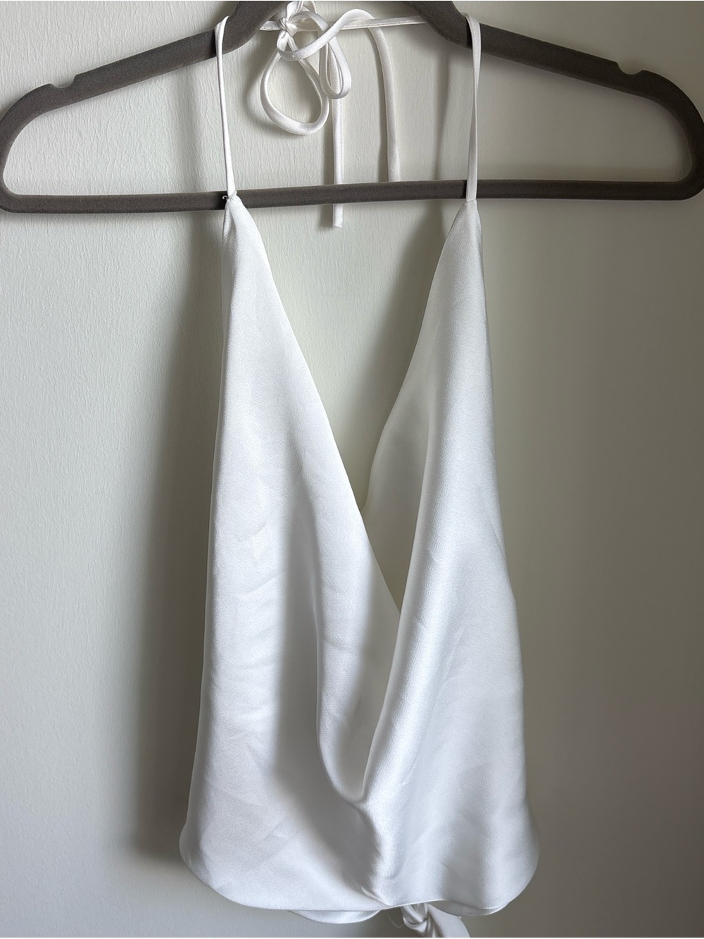 White Satin Halter Cowl Neck Top